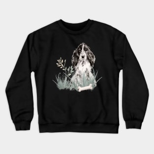 Springer Spaniel with a bone. Crewneck Sweatshirt